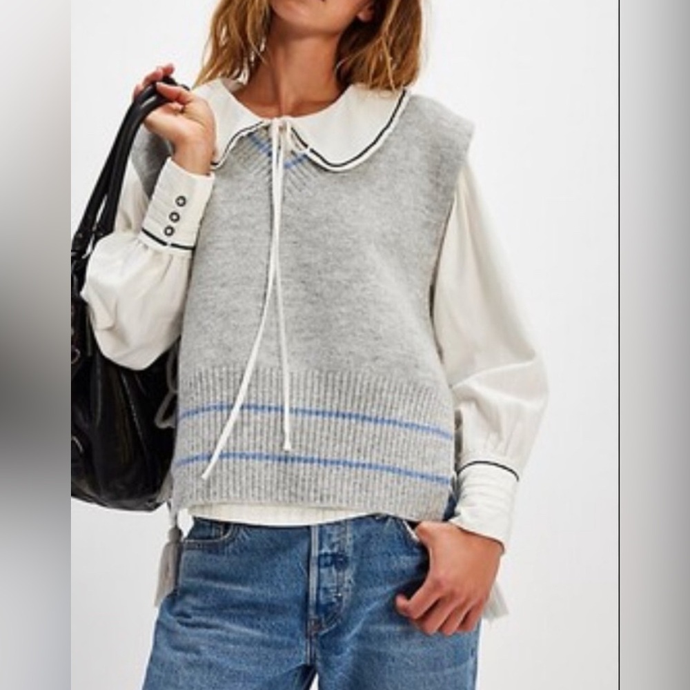 Free People All Star Stripe Poncho Oversized Boho Knit Sweater Tassle Varsity